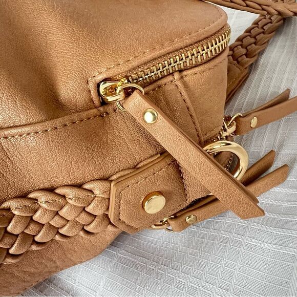 Antik Kraft Roxanne Satchel Camel Tan Braided Handle Faux Leather Women's Bag - Picture 10 of 13